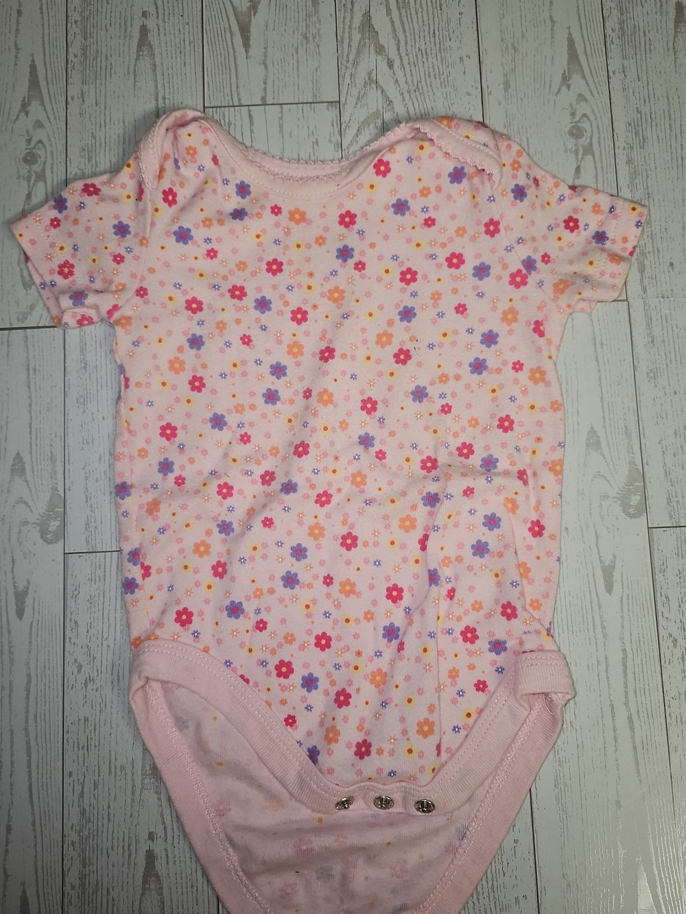 Faded Glory Pink Floral Short Sleeve Baby Bodysuit